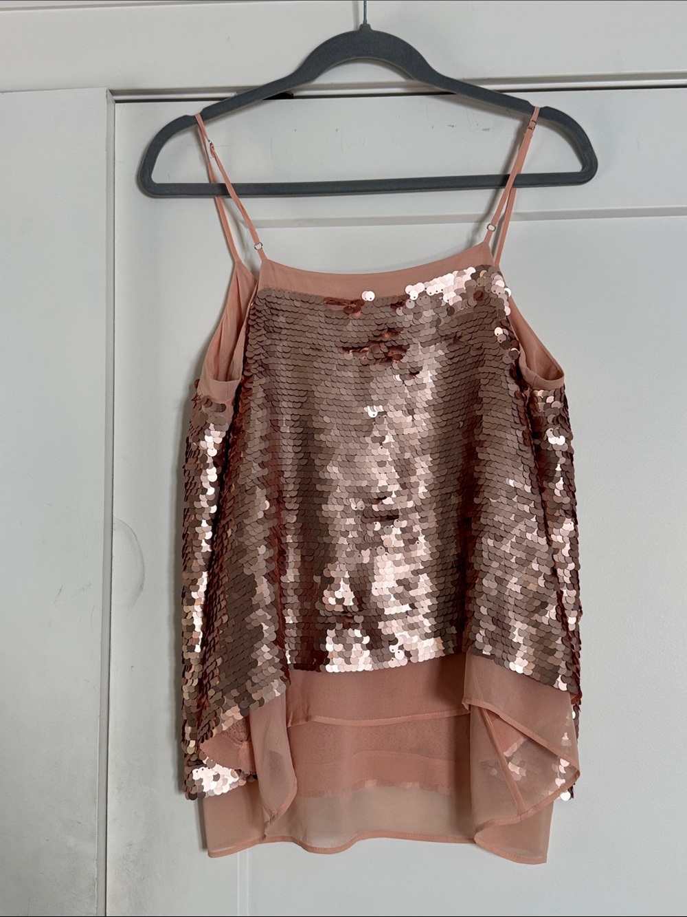 Anthropologie Sequin Metallic Rose Gold V-Neck Cami Tank Top Size 12 - Picture 7 of 11